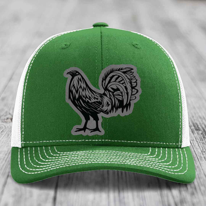 Rooster - Leather Patch Hat - Grey to Black Patch - Richardson 112 Snapback Trucker Hat