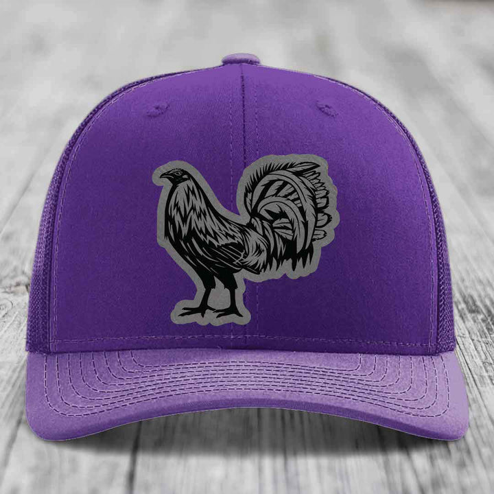 Rooster - Leather Patch Hat - Grey to Black Patch - Richardson 112 Snapback Trucker Hat