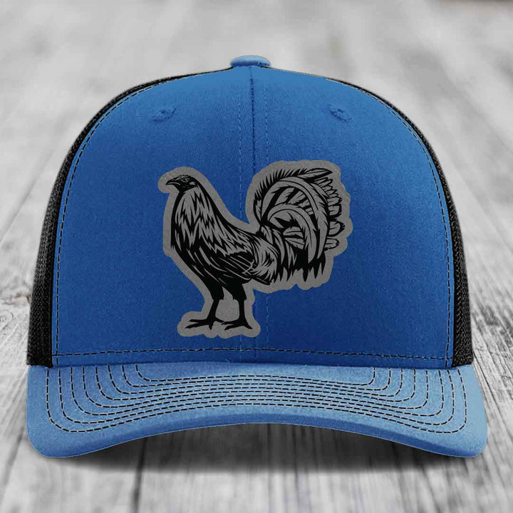 Rooster - Leather Patch Hat - Grey to Black Patch - Richardson 112 Snapback Trucker Hat