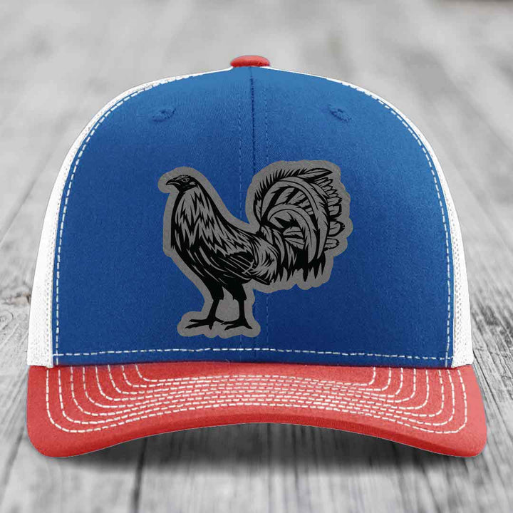 Rooster - Leather Patch Hat - Grey to Black Patch - Richardson 112 Snapback Trucker Hat
