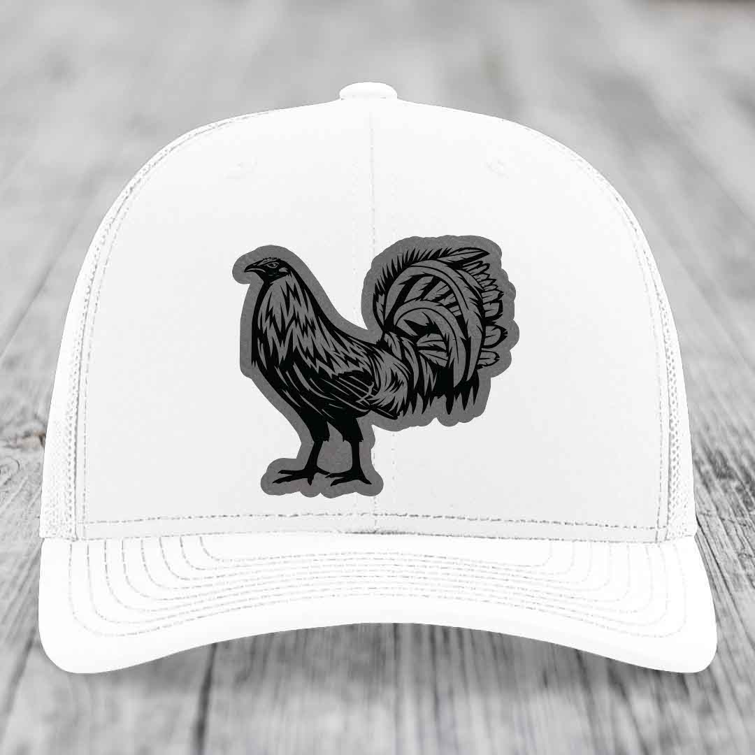 Rooster - Leather Patch Hat - Grey to Black Patch - Richardson 112 Snapback Trucker Hat