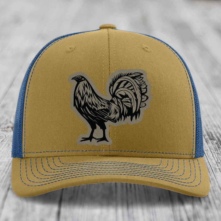 Rooster - Leather Patch Hat - Light Brown to Black Patch - Richardson 112 Snapback Trucker Hat