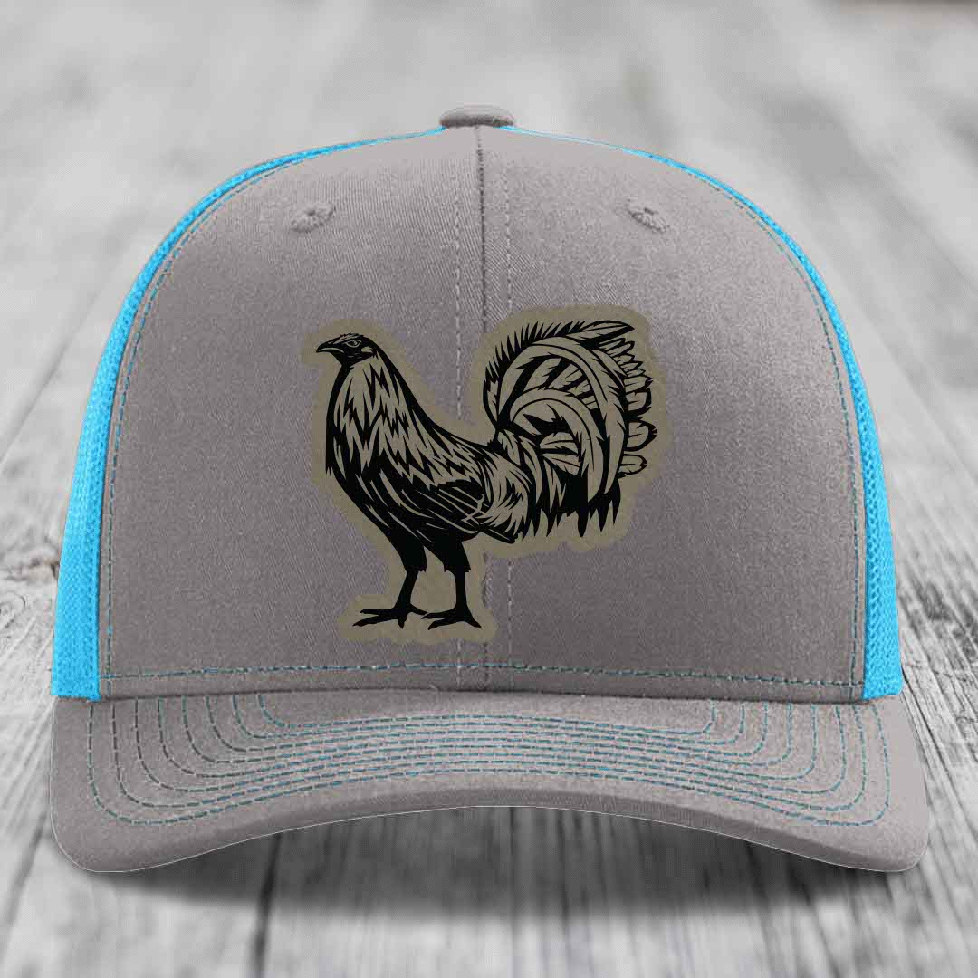Rooster - Leather Patch Hat - Light Brown to Black Patch - Richardson 112 Snapback Trucker Hat