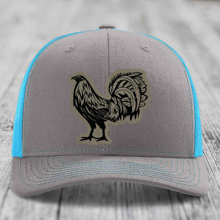 Rooster - Leather Patch Hat - Light Brown to Black Patch - Richardson 112 Snapback Trucker Hat