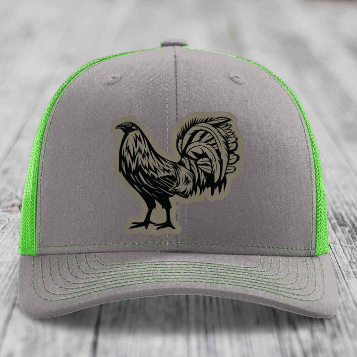 Rooster - Leather Patch Hat - Light Brown to Black Patch - Richardson 112 Snapback Trucker Hat