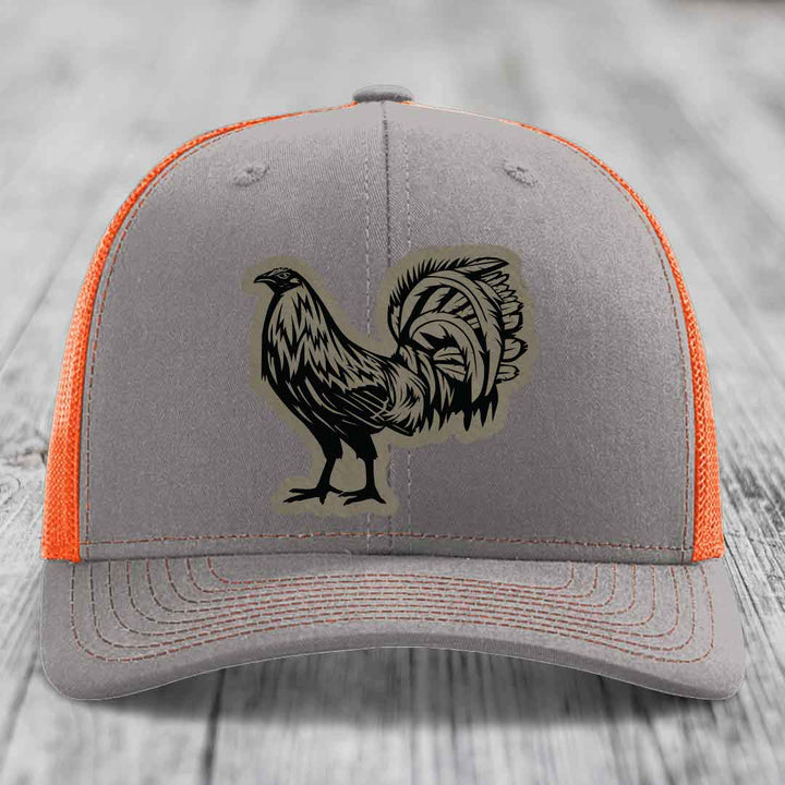 Rooster - Leather Patch Hat - Light Brown to Black Patch - Richardson 112 Snapback Trucker Hat