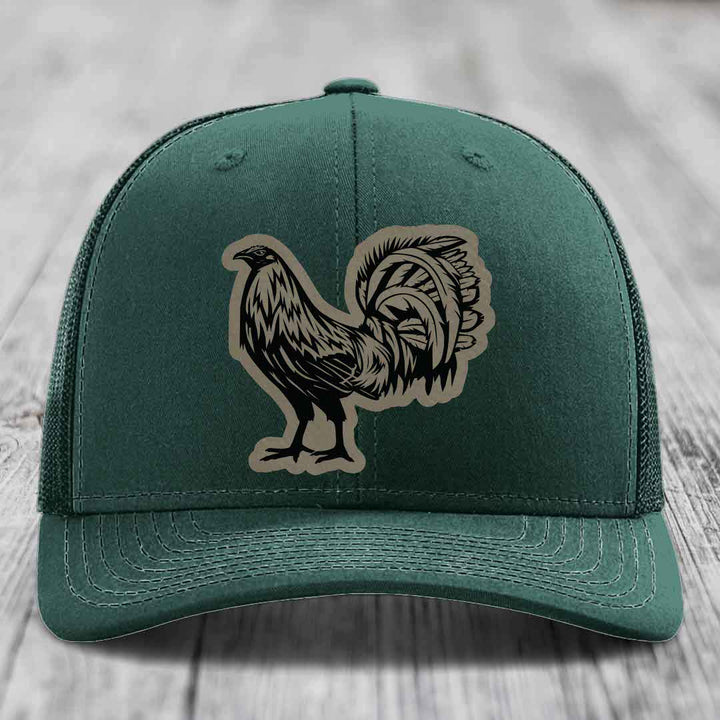 Rooster - Leather Patch Hat - Light Brown to Black Patch - Richardson 112 Snapback Trucker Hat