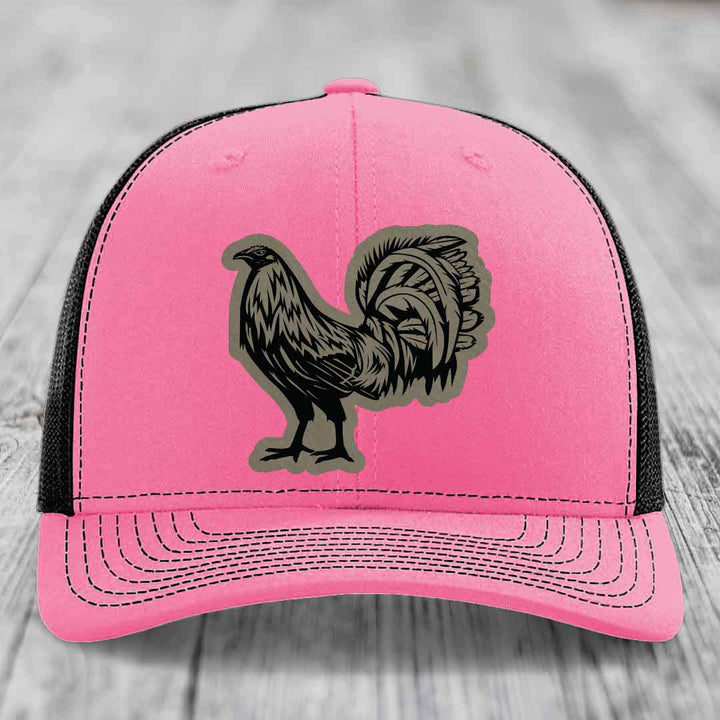 Rooster - Leather Patch Hat - Light Brown to Black Patch - Richardson 112 Snapback Trucker Hat