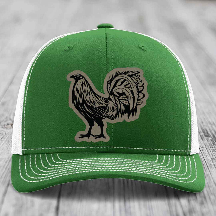 Rooster - Leather Patch Hat - Light Brown to Black Patch - Richardson 112 Snapback Trucker Hat
