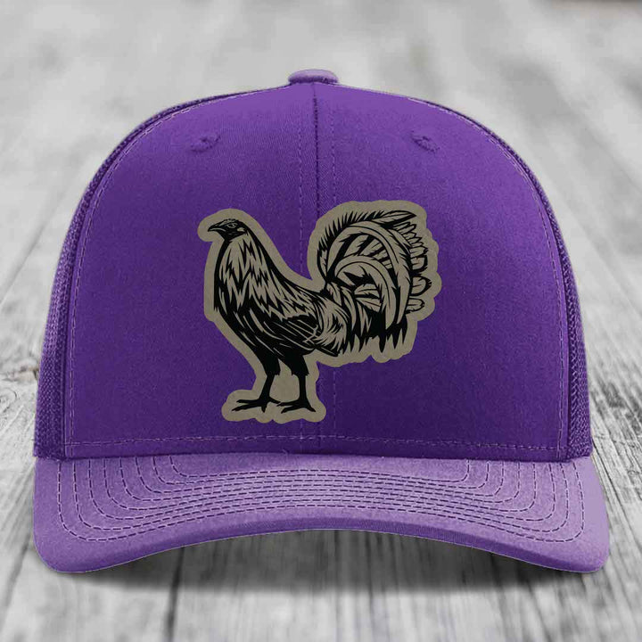 Rooster - Leather Patch Hat - Light Brown to Black Patch - Richardson 112 Snapback Trucker Hat