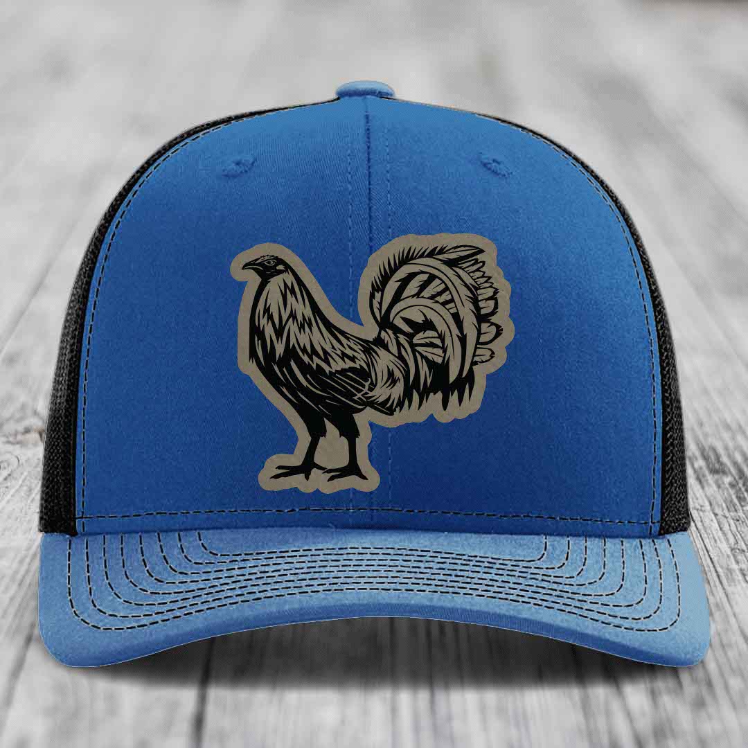 Rooster - Leather Patch Hat - Light Brown to Black Patch - Richardson 112 Snapback Trucker Hat