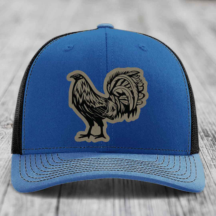 Rooster - Leather Patch Hat - Light Brown to Black Patch - Richardson 112 Snapback Trucker Hat