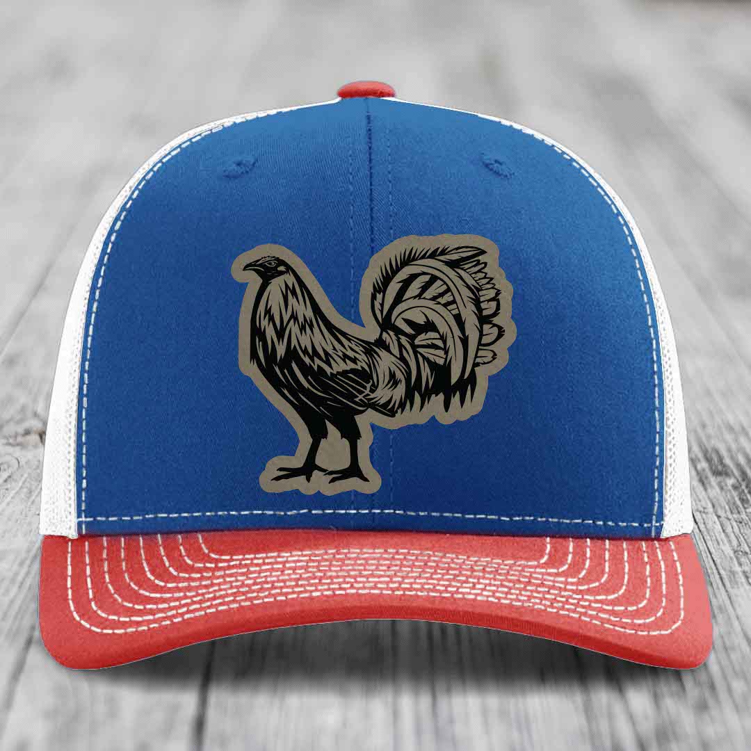 Rooster - Leather Patch Hat - Light Brown to Black Patch - Richardson 112 Snapback Trucker Hat