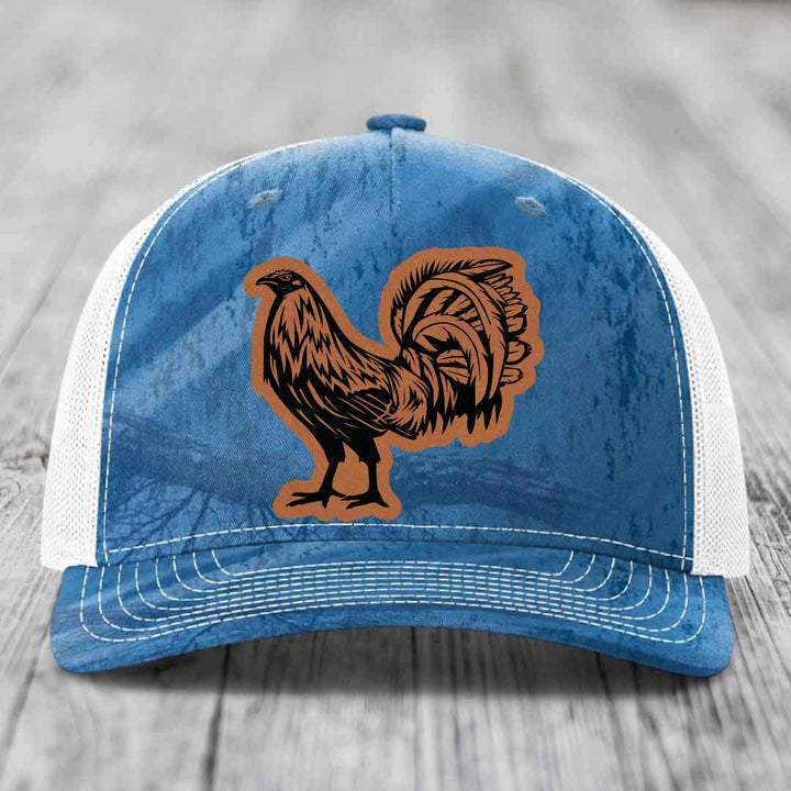 Rooster - Leather Patch Hat - Rawhide to Black Patch - Richardson 112PFP Snapback Trucker Hat