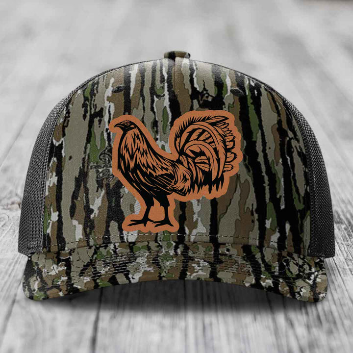 Rooster - Leather Patch Hat - Rawhide to Black Patch - Richardson 112PFP Snapback Trucker Hat