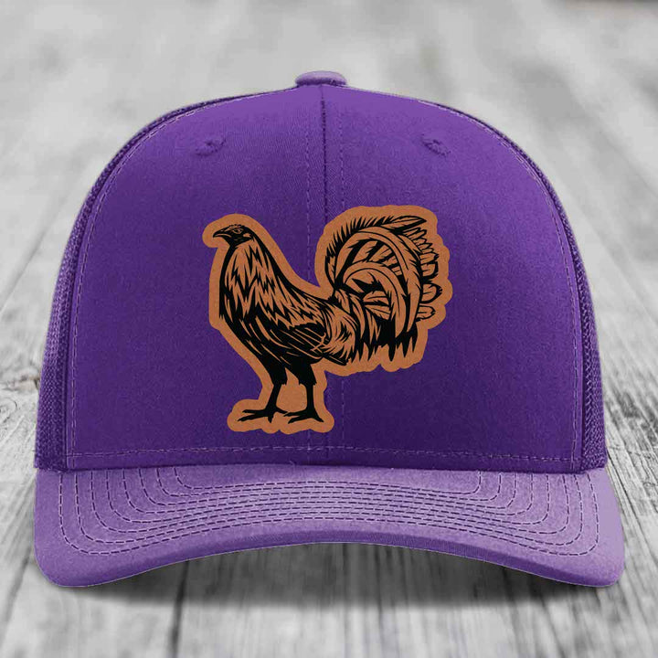 Rooster - Leather Patch Hat - Rawhide to Black Patch - Richardson 112 Snapback Trucker Hat