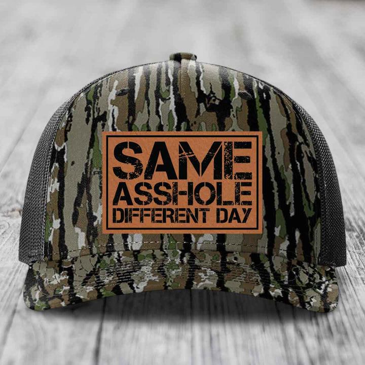Same Asshole, Different Day - Leather Patch Hat - Rawhide to Black Patch - Richardson 112PFP Snapback Trucker Hat