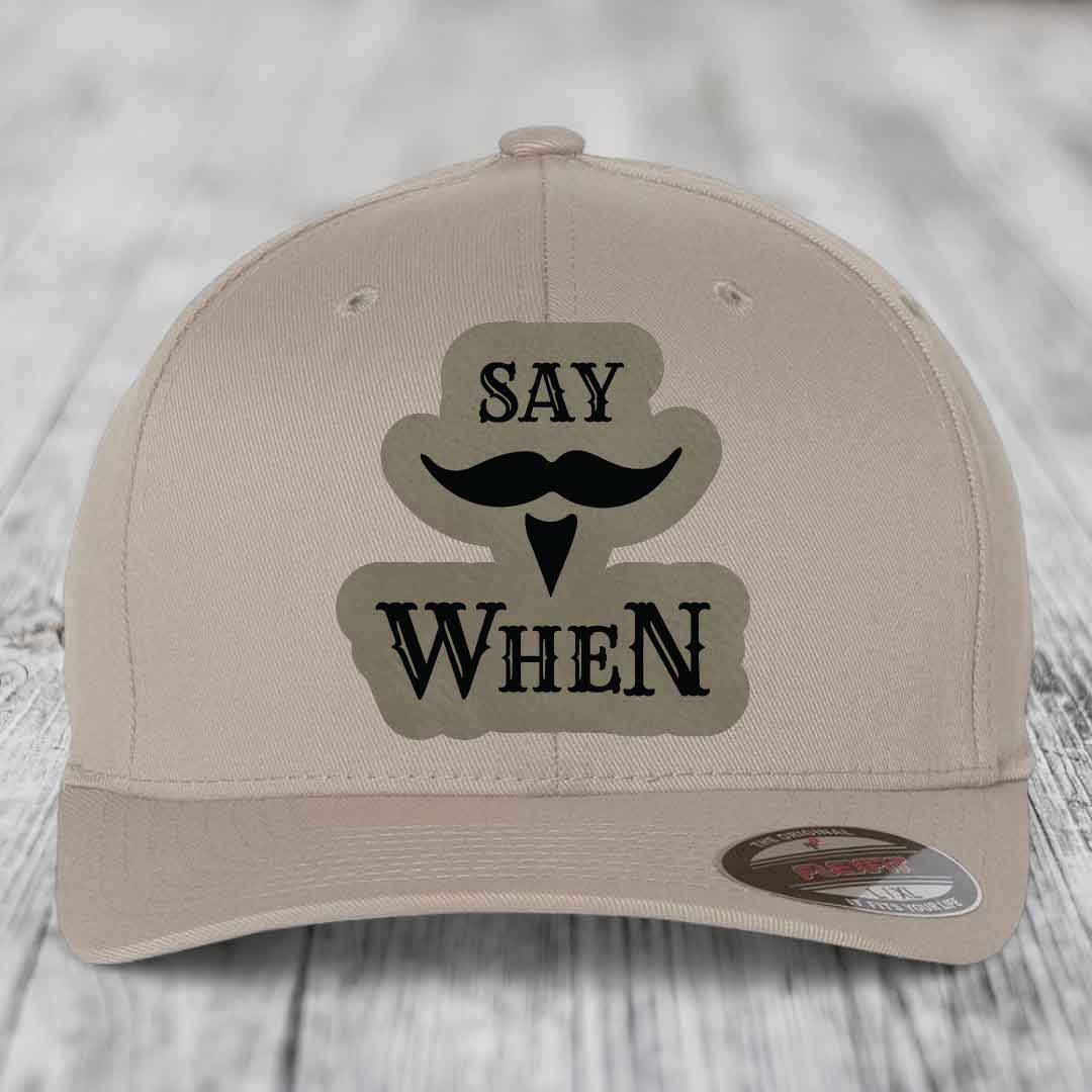Say When - Leather Patch Hat - Light Brown to Black Patch - Flexfit 6277 Fitted Hat