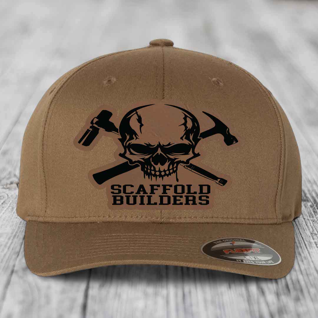 Scaffold Builders - Leather Patch Hat - Dark Brown to Black Patch - Flexfit 6277 Fitted Hat