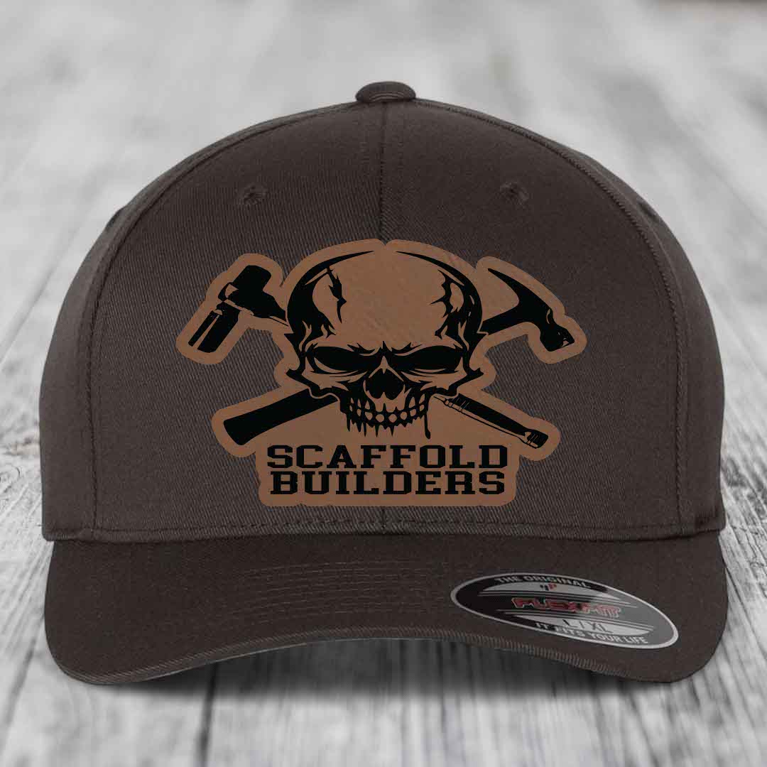 Scaffold Builders - Leather Patch Hat - Dark Brown to Black Patch - Flexfit 6277 Fitted Hat