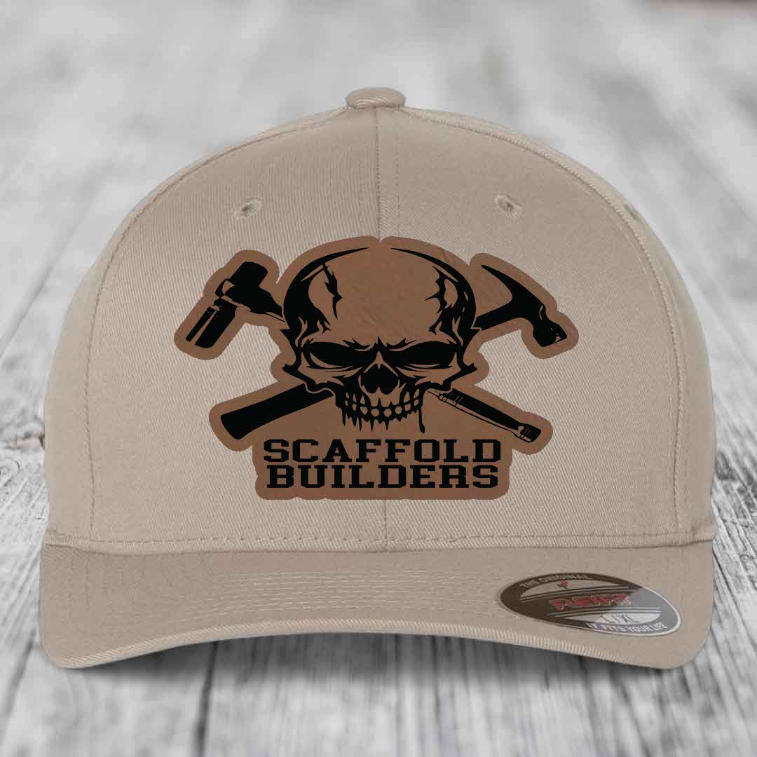 Scaffold Builders - Leather Patch Hat - Dark Brown to Black Patch - Flexfit 6277 Fitted Hat