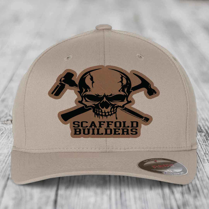 Scaffold Builders - Leather Patch Hat - Dark Brown to Black Patch - Flexfit 6277 Fitted Hat