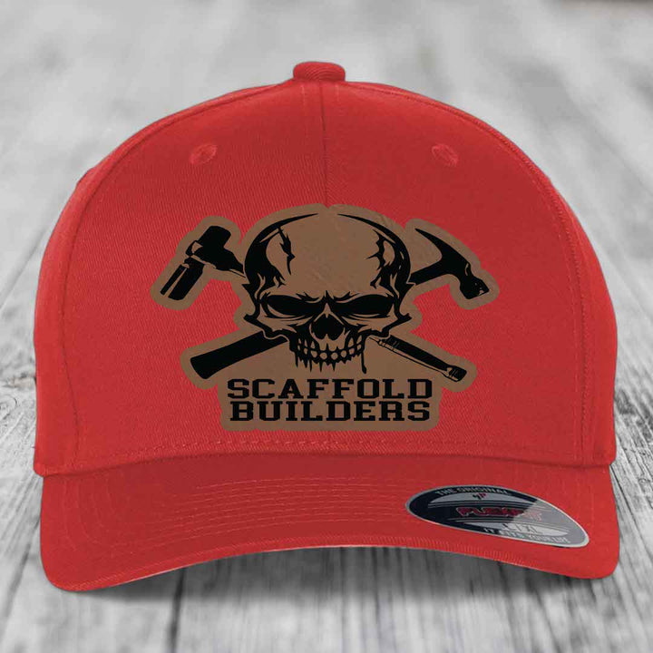 Scaffold Builders - Leather Patch Hat - Dark Brown to Black Patch - Flexfit 6277 Fitted Hat
