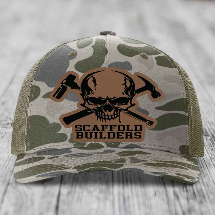 Scaffold Builders - Leather Patch Hat - Dark Brown to Black Patch - Richardson 112PFP Snapback Trucker Hat