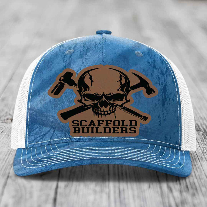 Scaffold Builders - Leather Patch Hat - Dark Brown to Black Patch - Richardson 112PFP Snapback Trucker Hat