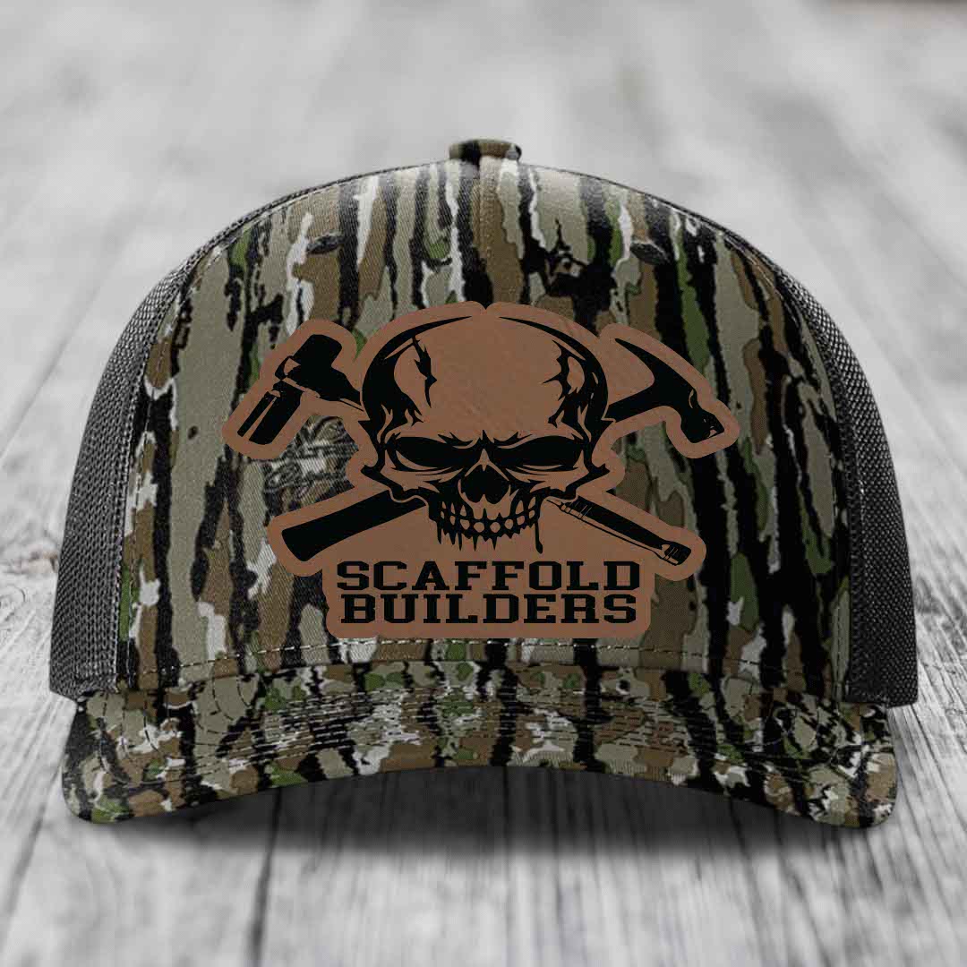 Scaffold Builders - Leather Patch Hat - Dark Brown to Black Patch - Richardson 112PFP Snapback Trucker Hat
