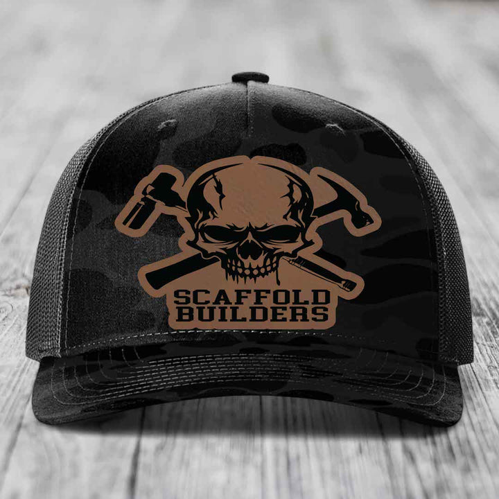 Scaffold Builders - Leather Patch Hat - Dark Brown to Black Patch - Richardson 112PFP Snapback Trucker Hat