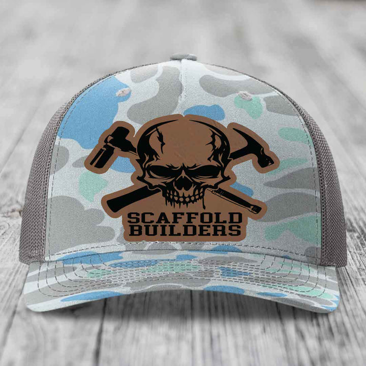 Scaffold Builders - Leather Patch Hat - Dark Brown to Black Patch - Richardson 112PFP Snapback Trucker Hat