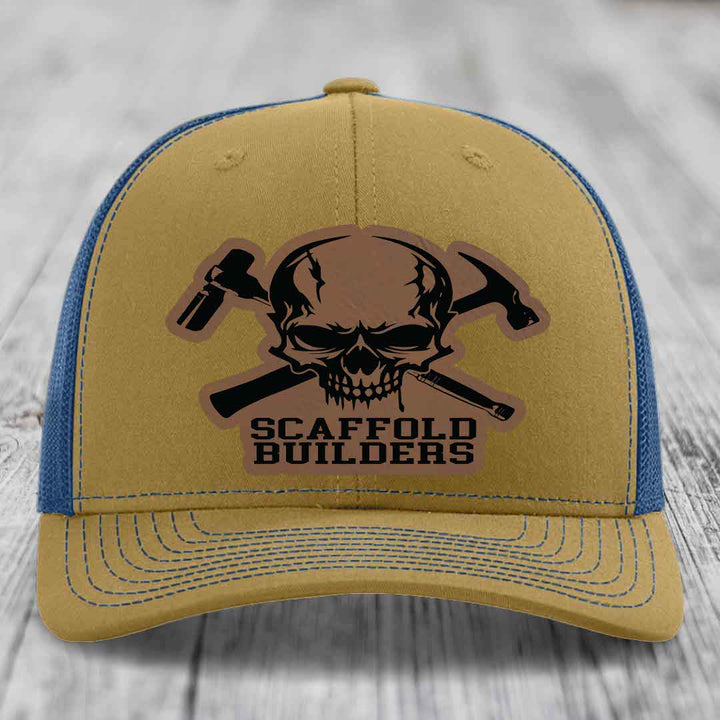 Scaffold Builders - Leather Patch Hat - Dark Brown to Black Patch - Richardson 112 Snapback Trucker Hat