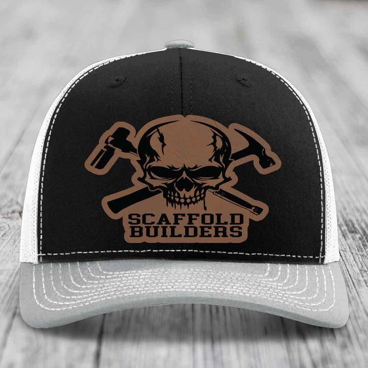 Scaffold Builders - Leather Patch Hat - Dark Brown to Black Patch - Richardson 112 Snapback Trucker Hat