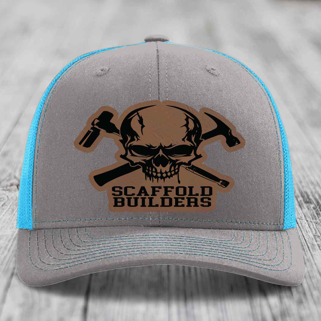 Scaffold Builders - Leather Patch Hat - Dark Brown to Black Patch - Richardson 112 Snapback Trucker Hat