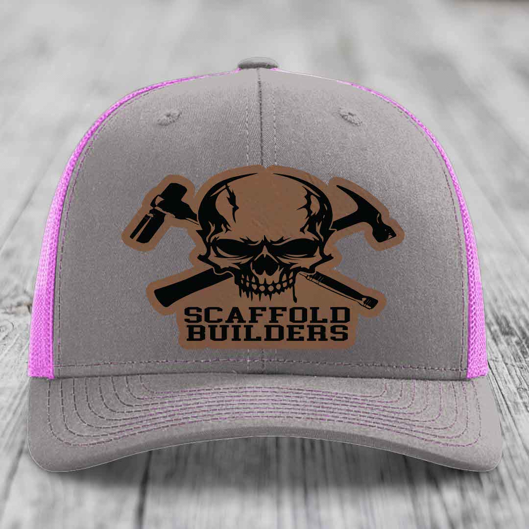 Scaffold Builders - Leather Patch Hat - Dark Brown to Black Patch - Richardson 112 Snapback Trucker Hat