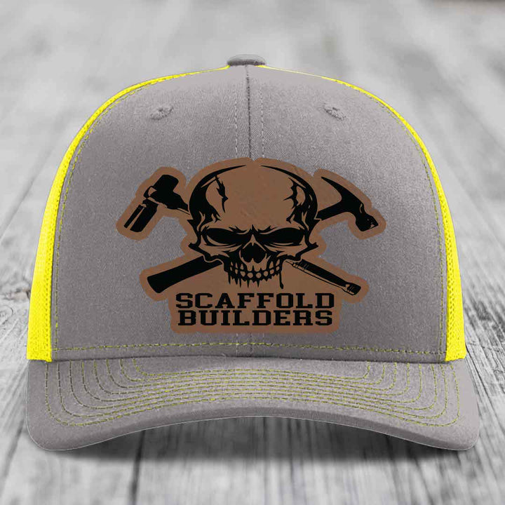 Scaffold Builders - Leather Patch Hat - Dark Brown to Black Patch - Richardson 112 Snapback Trucker Hat