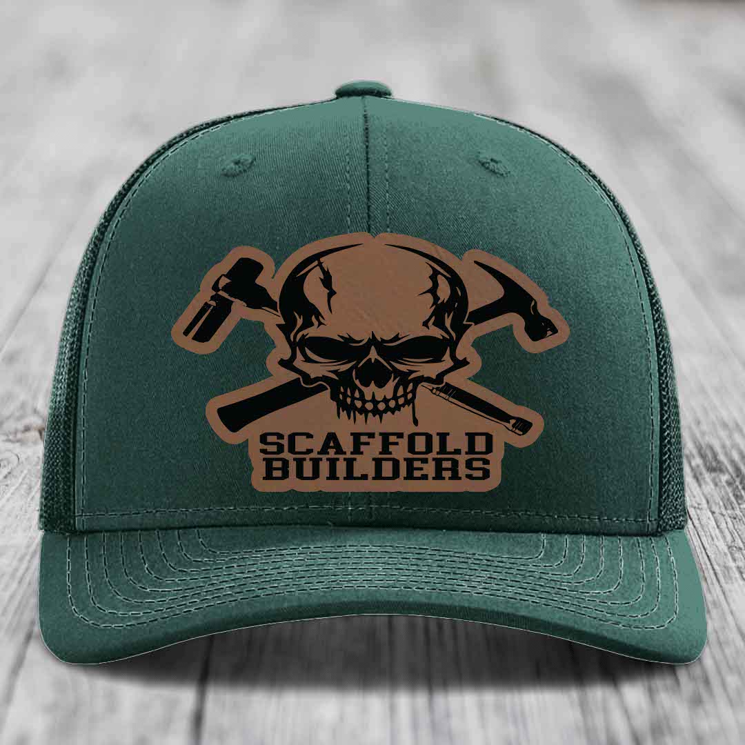 Scaffold Builders - Leather Patch Hat - Dark Brown to Black Patch - Richardson 112 Snapback Trucker Hat
