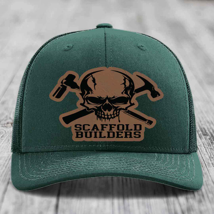 Scaffold Builders - Leather Patch Hat - Dark Brown to Black Patch - Richardson 112 Snapback Trucker Hat