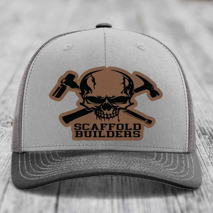 Scaffold Builders - Leather Patch Hat - Dark Brown to Black Patch - Richardson 112 Snapback Trucker Hat