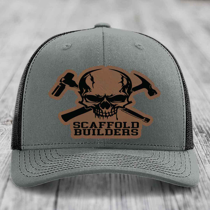 Scaffold Builders - Leather Patch Hat - Dark Brown to Black Patch - Richardson 112 Snapback Trucker Hat