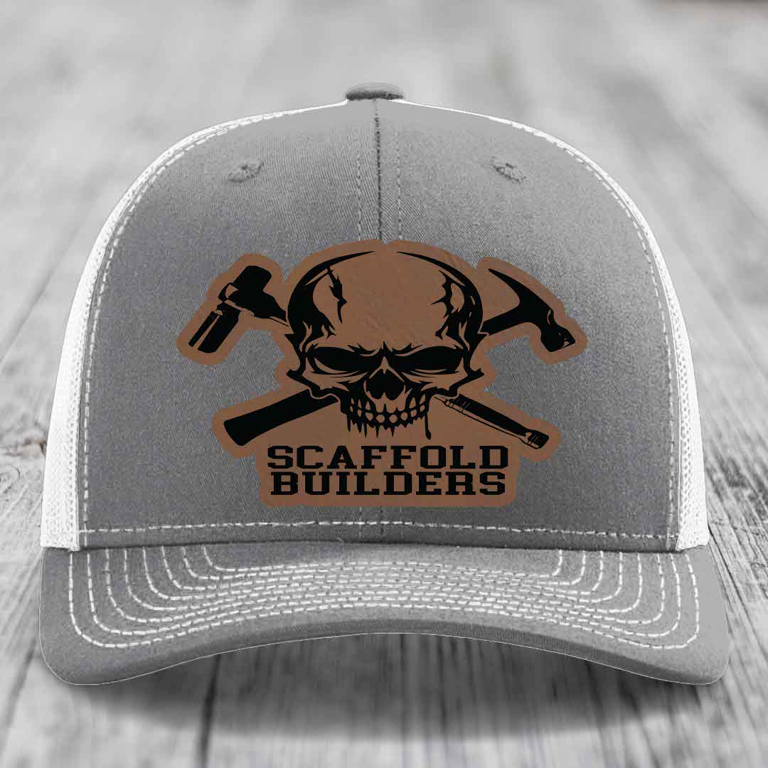Scaffold Builders - Leather Patch Hat - Dark Brown to Black Patch - Richardson 112 Snapback Trucker Hat