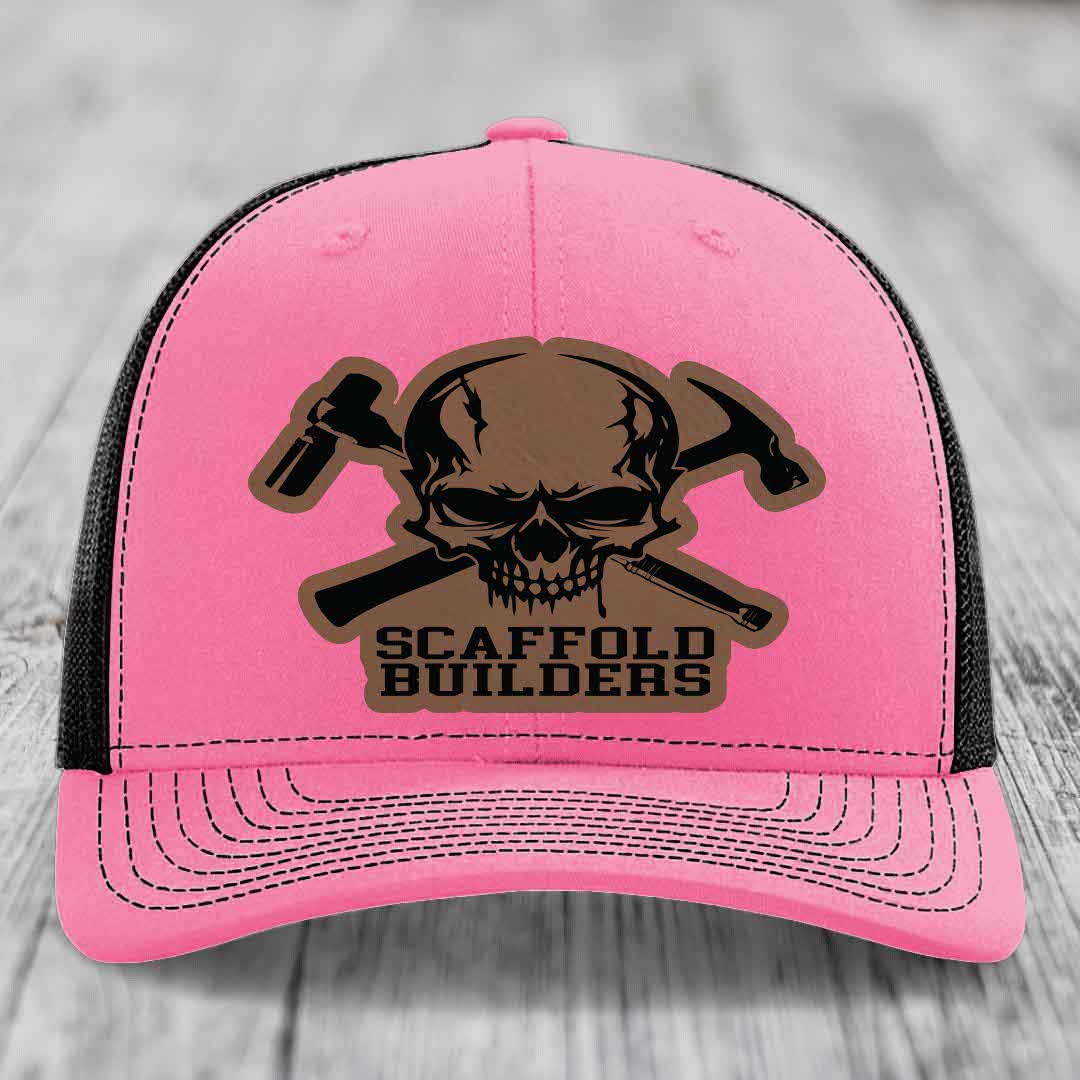 Scaffold Builders - Leather Patch Hat - Dark Brown to Black Patch - Richardson 112 Snapback Trucker Hat