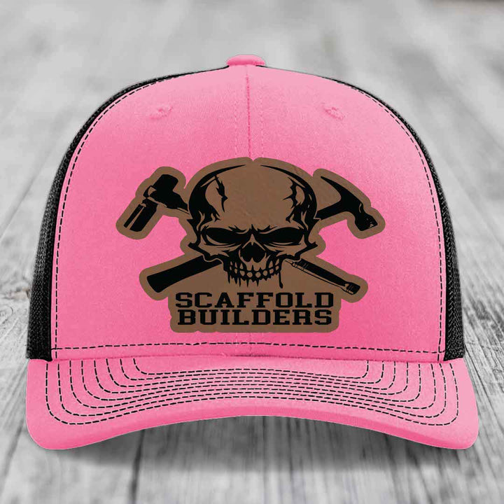 Scaffold Builders - Leather Patch Hat - Dark Brown to Black Patch - Richardson 112 Snapback Trucker Hat