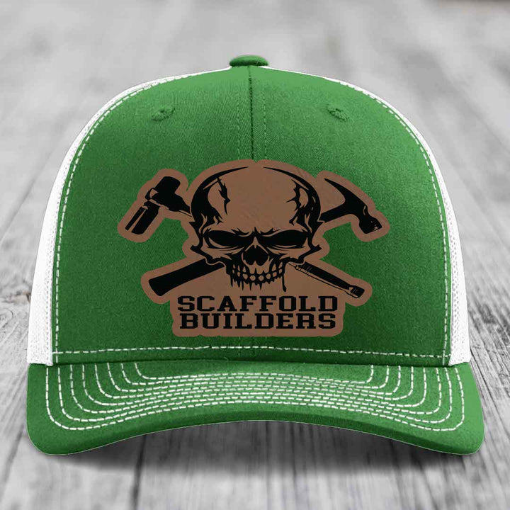 Scaffold Builders - Leather Patch Hat - Dark Brown to Black Patch - Richardson 112 Snapback Trucker Hat