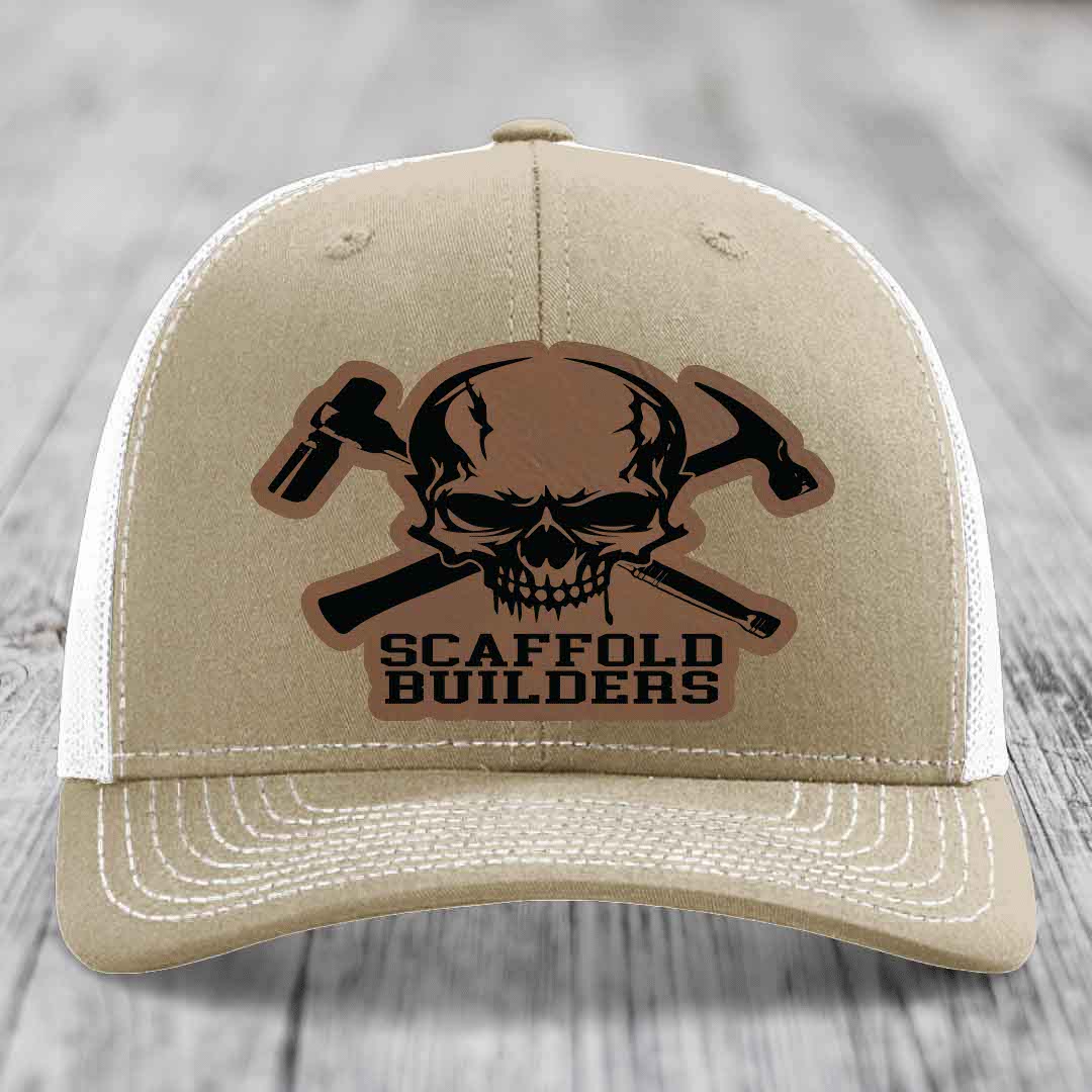 Scaffold Builders - Leather Patch Hat - Dark Brown to Black Patch - Richardson 112 Snapback Trucker Hat
