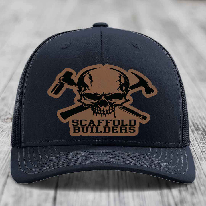 Scaffold Builders - Leather Patch Hat - Dark Brown to Black Patch - Richardson 112 Snapback Trucker Hat
