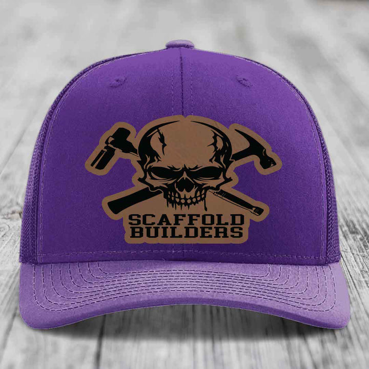 Scaffold Builders - Leather Patch Hat - Dark Brown to Black Patch - Richardson 112 Snapback Trucker Hat