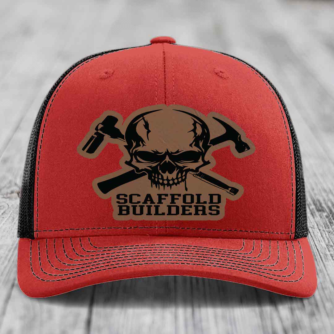 Scaffold Builders - Leather Patch Hat - Dark Brown to Black Patch - Richardson 112 Snapback Trucker Hat