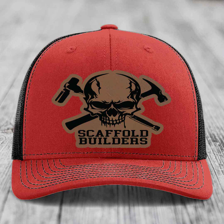 Scaffold Builders - Leather Patch Hat - Dark Brown to Black Patch - Richardson 112 Snapback Trucker Hat